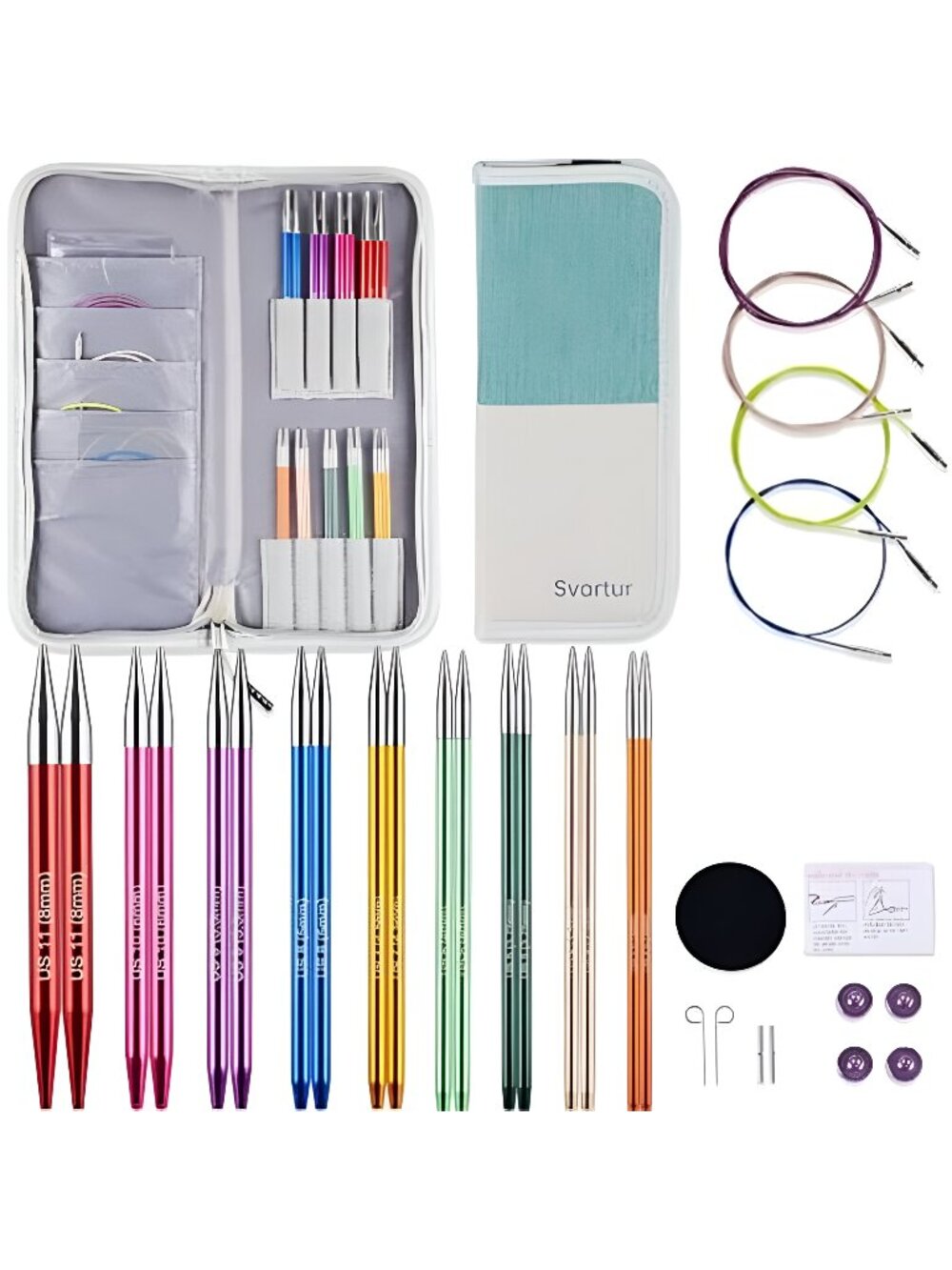 Interchangeable Circular Knitting Needles Set, with Multicolored Needle & Cable